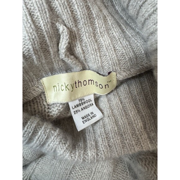 NICKY Thomson Beige Ruffled Turtle neck Cardigan / Poncho LAMBSWOOL - ANGORA - Picture 7 of 7